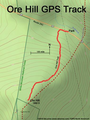 GPS track to Ore Hill in New Hampshire