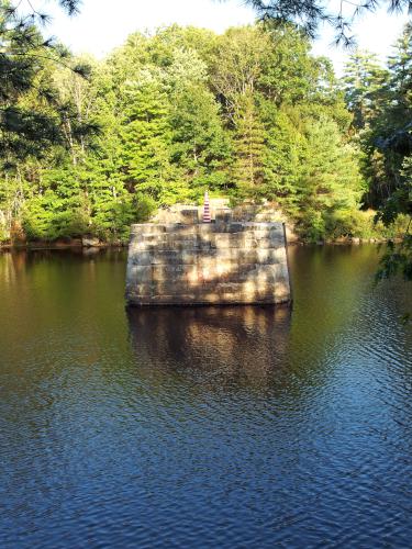 bridge abutments on the Contoocook River at O'Reilly-Fleetham Trail at Concord in southern New Hampshire