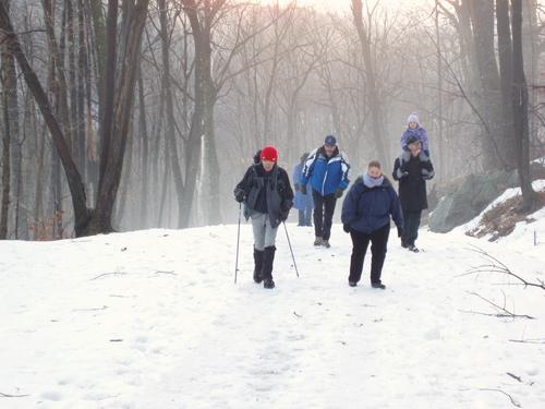 winter hikers on the auto road to Pack Monadnock Mountain in New Hampshire