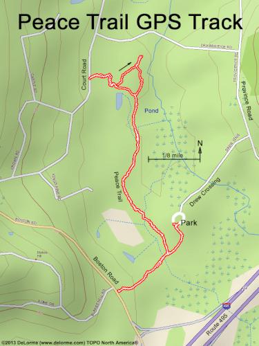 GPS track in July on the Peace Trail at Westford in northeast MA