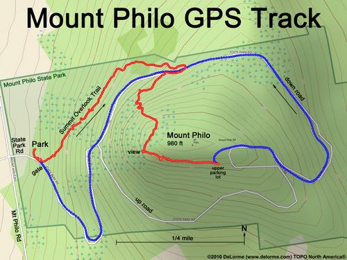GPS track to Mount Philo in northern Vermont