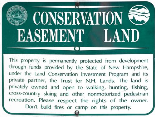 conservation easement sign at Fauver Preserve on the way to Plymouth Mountain in New Hampshire