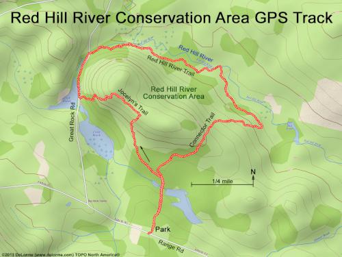 GPS track in February at Red Hill River Conservation Area near Sandwich in central New Hampshire