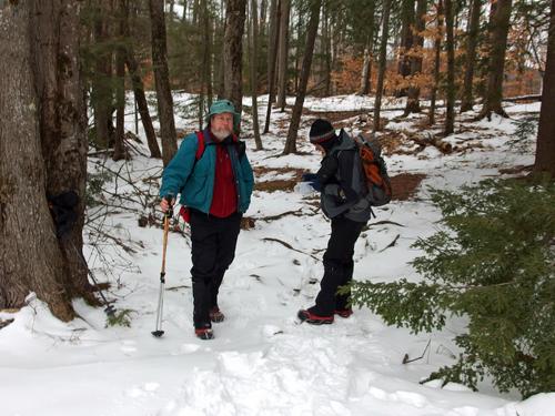 John and Dick in the woods on a bushwhack to Riley Mountain in southern New Hampshire