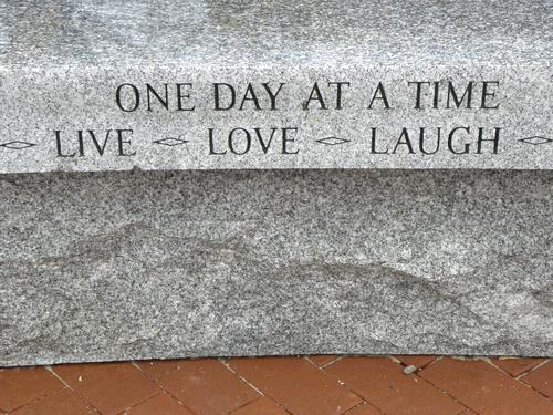 stone bench at the Nashua Labyrinth in New Hampshire