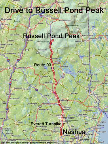 Russell Pond Peak drive route
