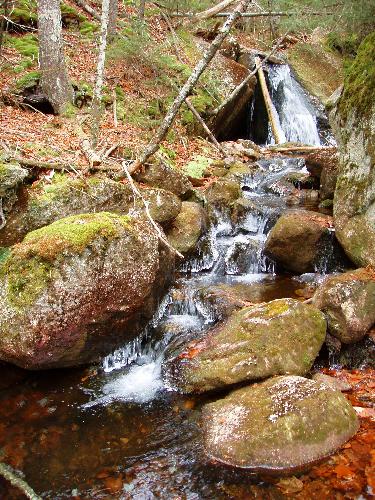 icy waterfall on the trail to Sandwich Dome in New Hampshire