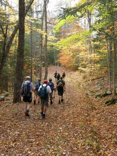 hikers on the trail down from Sandwich Dome in New Hampshire