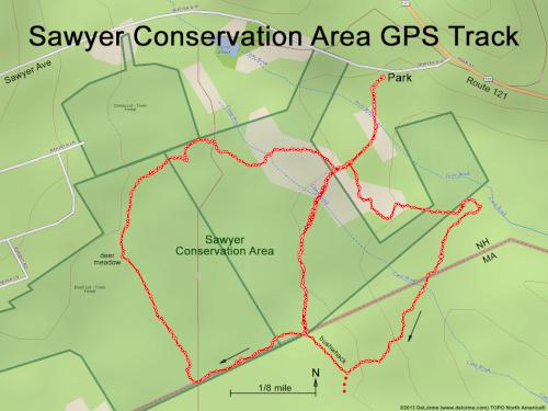 GPS track in October at Sawyer Conservation Land in southern NH