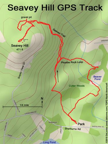 GPS track to Seavey Hill and Cutter Woods in southern New Hampshire