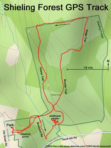 GPS track in Shieling Forest at Peterborough in New Hampshire