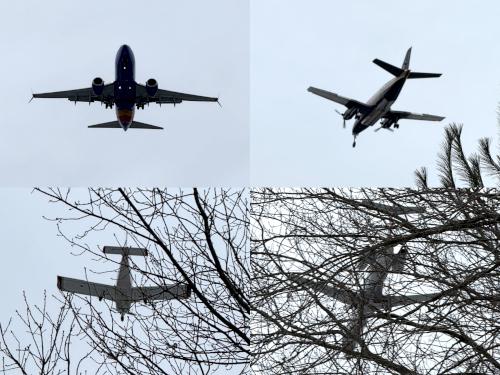 Planes in March above South Manchester Rail Trail coming in to land at the airport in southern NH