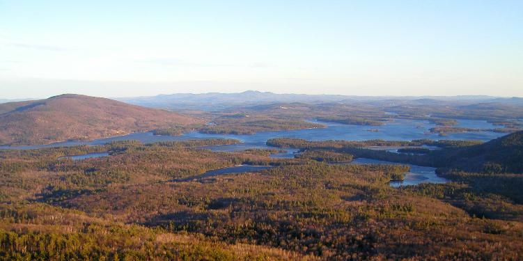 panoramic view of Squam Lake from Doublehead Mountain in New Hampshire