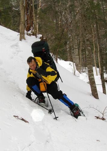 winter hiker on the A-Z Trail in New Hampshire