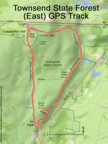 GPS track in March at Townsend State Forest in northeast Massachusetts