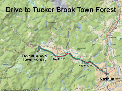 Tucker Brook Town Forest drive route