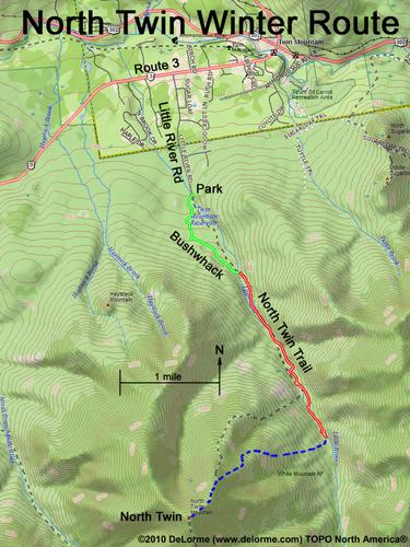 GPS track of winter route to North Twin Mountain in New Hampshire