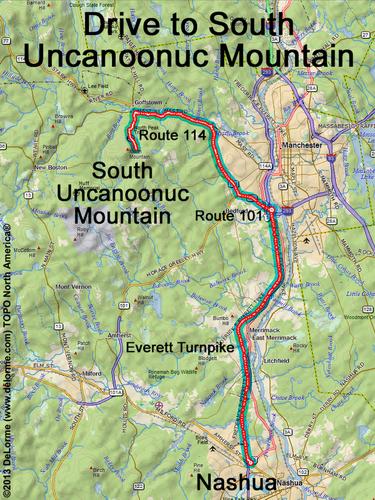 South Uncanoonuc Mountain drive route