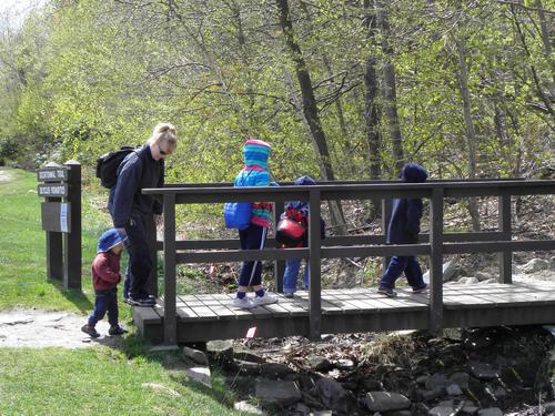 hikers on the trail to Wachusett Mountain in Massachusetts