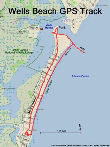 GPS track at Wells Beach in southern Maine