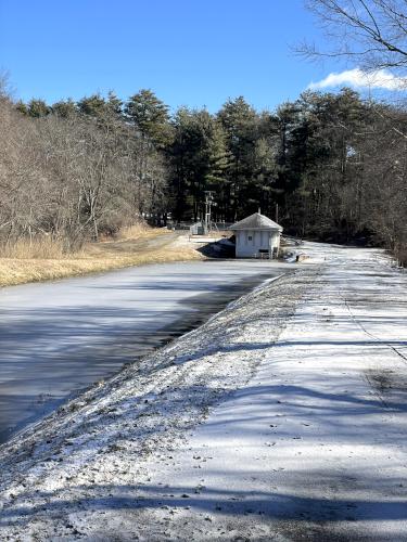 pumping station in February at Grand Wenham Canal Path in northeast MA