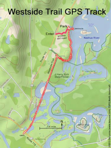 GPS track at Westside Trail in Pepperell in Massachusetts