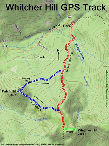 GPS track to Whitcher Hill in western New Hampshire