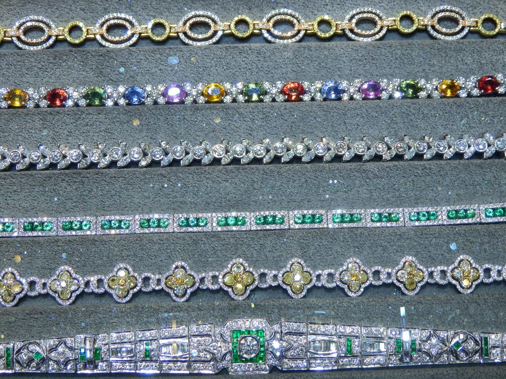 fine jewelry on display in a storefront window at New York City
