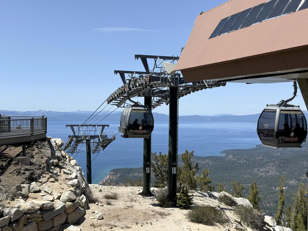 the Heavenly ski area gondola at the edge of Lake Tahoe, California