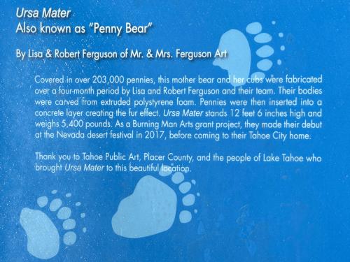 description of the two-bear-cub statue at Tahoe City beside Lake Tahoe, California