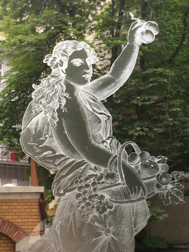 etching on a glass door at the Sigmund Freud Museum in Vienna, Austria